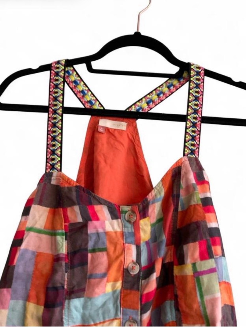 Anthropologie PILCRO Colorful Patchwork Abstract Peplum Button Tank Top SMALL - Picture 8 of 9